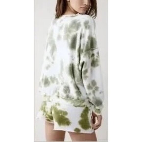 NWT Free People Green White Tie Dye Sweater Shorts Lounge Set | Athleisure Boho - Picture 5 of 15